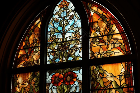 教堂图案精美的彩色玻璃窗背景