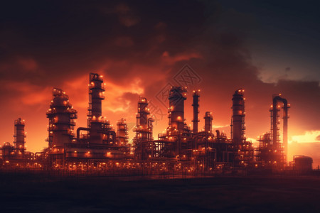 黄昏时的炼油厂背景图片
