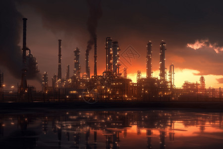 厂区建筑黄昏时的一家炼油厂设计图片