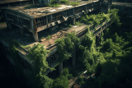 废弃工厂植物背景图片