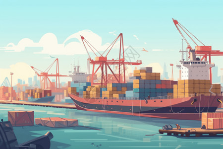 货运港口物流工业港口船舶插画