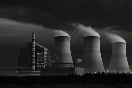 一个核电站工厂烟囱背景图片