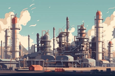 天然气开采天然气加工厂设计概念图插画