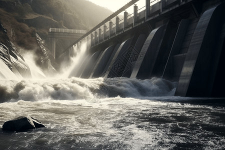 水电大坝瀑布特写高清图片