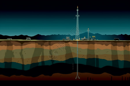 天然气管道水力压裂-钻井压裂页岩提取天然气插画