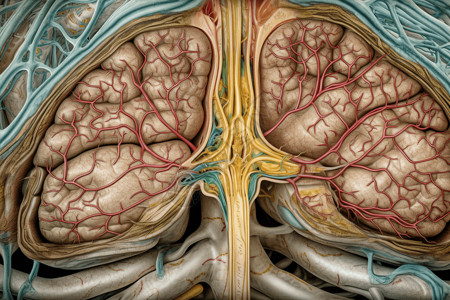 大脑和小脑的横截面神经系统医学插图背景图片