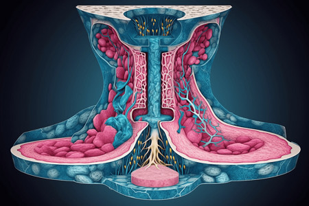 四视图甲状腺:横断面视图内分泌系统插画