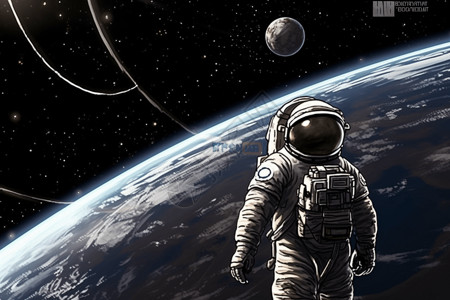 航天日活动宇航员在舱外活动插画