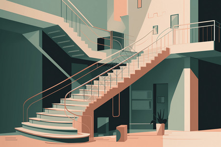 乘坐扶梯极简主义风格建筑插画