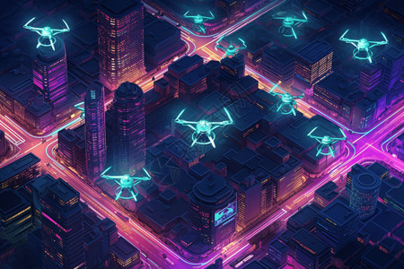 5G无人机无人机覆盖城市插画