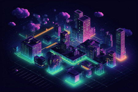 虚拟服务器云端虚拟城市插画