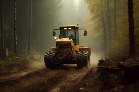 大型机械森林里伐木高清图片