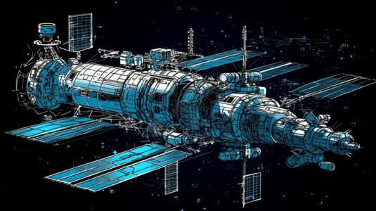 航空国际国际空间站对接的航天器插画