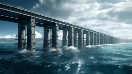 海上粗糙桥连接海洋发电厂的桥梁设计图片