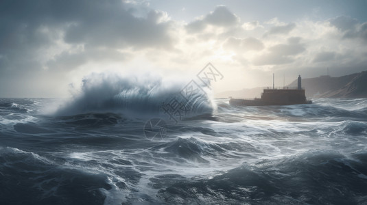 海波浪行驶在波涛海面上的轮船设计图片