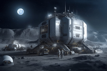 人类探索恶劣的月球环境中维持人类生命所需的设备背景
