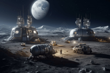 探索生命月球车或基地车辆背景