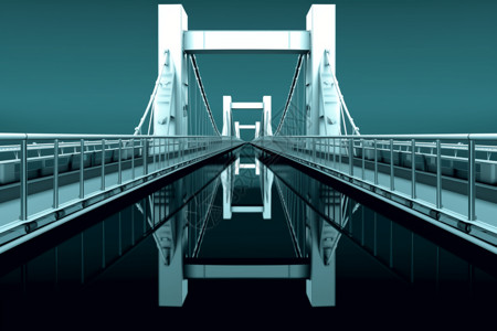 高清素材数字虚拟湖面大桥插画