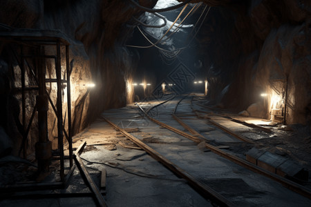 铀矿采集矿物资源的地下隧道背景