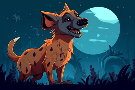在月光下大笑的鬣狗图片