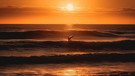 日落海上的冲浪者图片