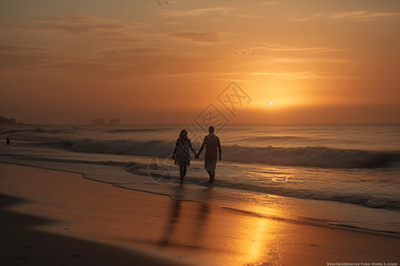 浪漫的海滩漫步图片