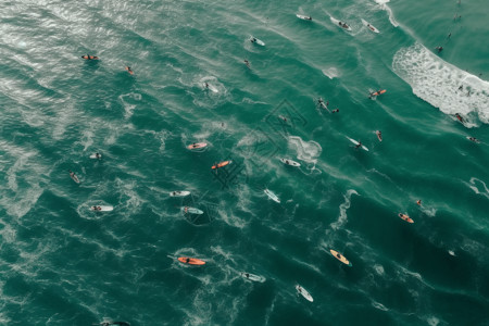 无人机俯拍的海上冲浪着背景图片
