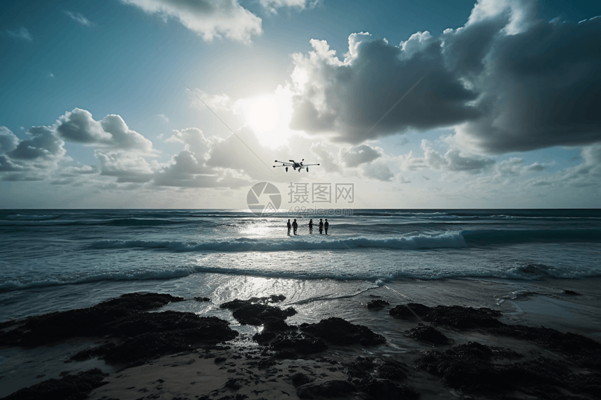 无人机在海边图片
