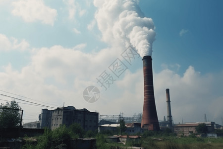 庞大的工厂建筑群中高耸的烟囱排放污染图片