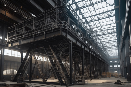 坚固工厂工厂的钢制框架背景