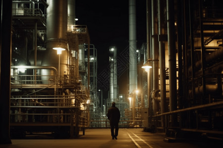 炼油厂工人夜间排查图片