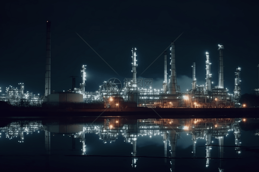 夜间炼油厂庞大的设施图片