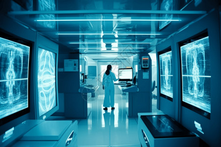 实验室走廊放射科室内的医生插画