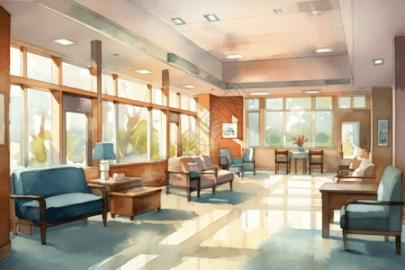 癌症中心大厅水彩效果图图片