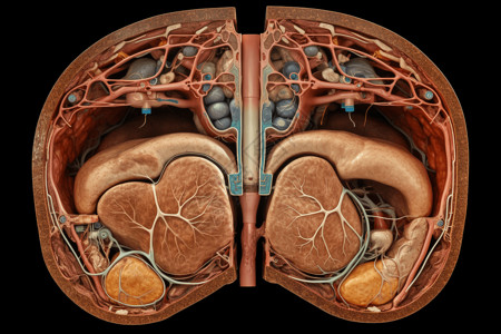 人类肝脏的横截面视图背景图片