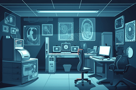 办公室MG放射学实验室中展示放射学的技术mg动画插画