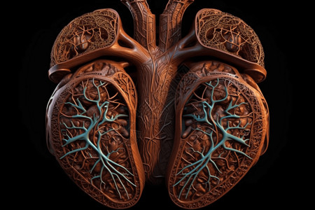 人类肝脏的3D渲染精确地重建了所有复杂的叶和血管设计图片