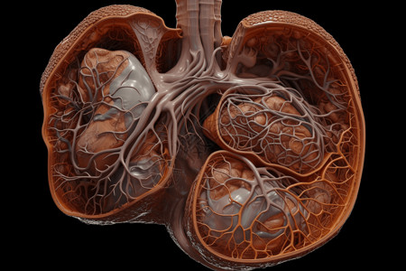 心叶藤布满血管的人类肝脏的3D图设计图片