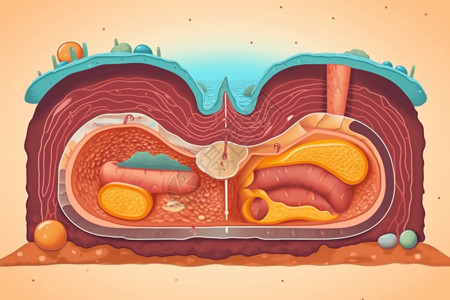 胃的消化过程横截面插图背景图片