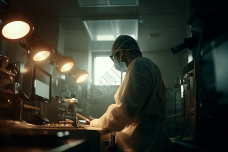 医生在明亮的手术灯下进行手术的特写照片图片