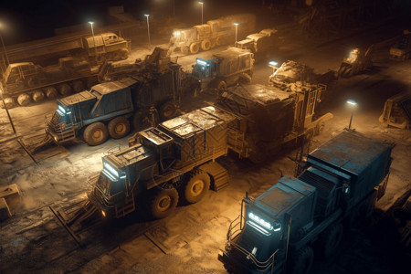 军用设备矿场的运输卡车插画