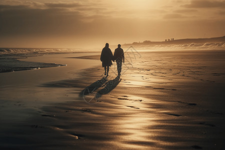 漫步沙滩的恋人背景图片