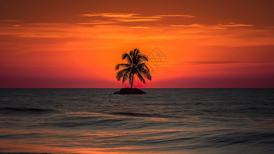 棕榈树映衬着宁静的海洋高清图片