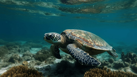 大海龟海龟在大海中背景