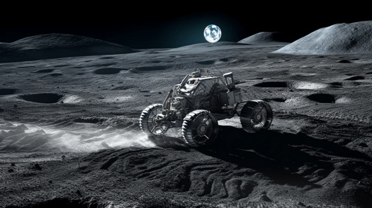 崎岖的月球车穿越月球设计图片