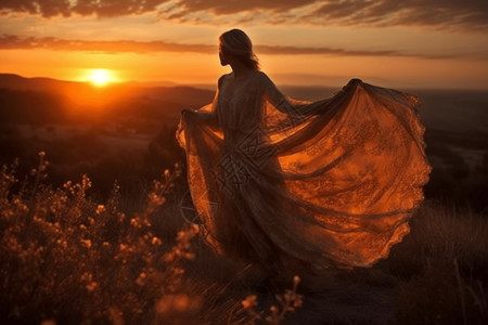 风中夕阳素材风中跳舞的女人背景