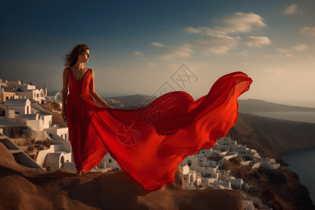 红裙性感的模特背景图片