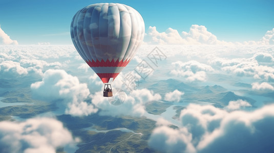 云巅之上在云层之上翱翔的热气球插画