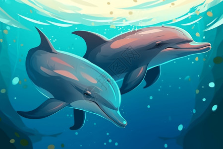 运动体泳池中的海豚插画