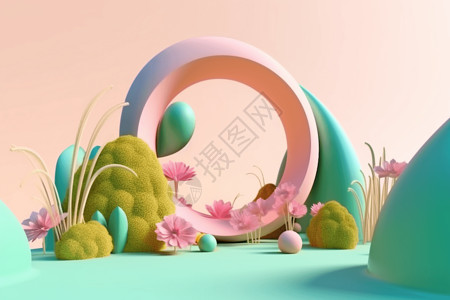 3D圆圈花园桌面背景插画